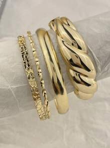 4pcs/3pcs Vintage Punk Asymmetric Big & Chunky Bracelet Set, Women Timeless Beauty Cuff Bracelet, Everyday Wear Jewelry Accessory