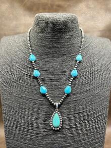 1 Set Fashionable Vintage Western Style Faux Pearl CCB Beaded 3 Layer Necklace, Pink/Black/Red/Blue/White/Yellow Waterdrop Pendant Chain For Women, Suitable For Daily Outfit, Party, Jewelry, Gift For Family/Friends/Yourself - Country Western Style - View 17