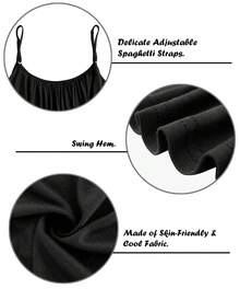 Plus Size Women's Cami With Built In Bra Flowy Tank Top Swing Pleated Shirt Camisole Adjustable Spaghetti Strap With Shelf Bra Cup Pad Loose Tops Summer Beach Casual S-4XL - 黑色 - 查看 6