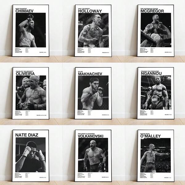 1 pieza Póster de arte de pared sin marco Pop, Negro y Blanco, Póster de la Ultimate Fighting Championship UFC, Impresión en lienzo, Decoración de pared, Decoración de Gimnasio
