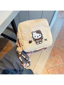 Sanrio No.1 Sanrio Hello Kitty Muster Make-up Tasche, Kastanienbraune Stickerei, zwei Erscheinungsformen, modische multifunktionale Reise-Aufbewahrungstasche - geeignet zum Aufbewahren von Toilettenartikeln, Damenbinden und Kosmetika, ein Muss für die Reise
