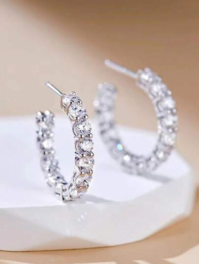 1 Paar romantische Creolen-Ohrringe mit kubischem Zirkonia für Frauen, für Hochzeit, Verlobung, Jahrestags-Party, Schmuck, Valentinstags-Geschenk