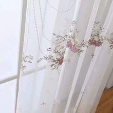 1pc Rod Pocket Luxury Voile Sheer Curtain With Embroidered Grid Pattern, For Bedroom/Living Room - White - View 6
