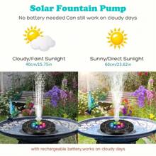 Solar Powered Bird Bath Water Fountain Pump Kit With LED Lights, Multi-Color Spray Patterns For Night, Suitable For Bird Baths, Solar Fountain Pump Set With 6 Different Nozzles, Outdoor Garden Decor For Ponds, Pools And More