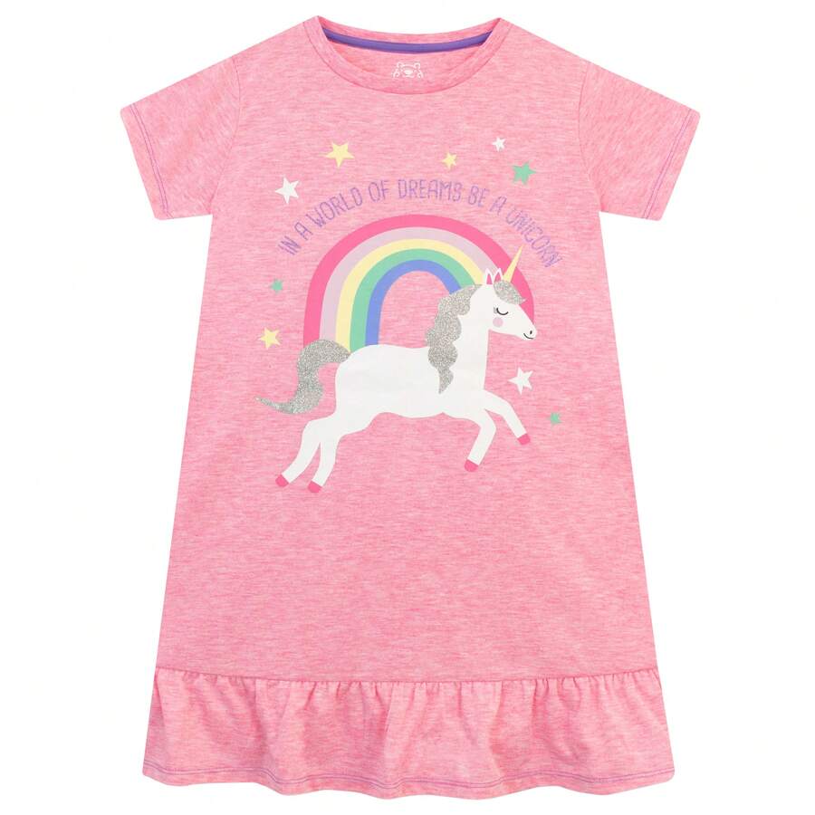Harry Bear Unicorn Nightdress | Girls Unicorn Nightie | Kids Pink Nightdress - Pink - View 1