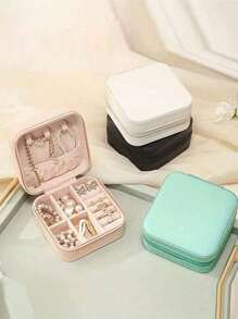 1pc Miniature Jewelry Storage Box, Display Case, Travel Jewelry Organizer Zipper Box For Earrings Necklace Rings, Leather Jewelry Box, Mini Ring And Necklace Storage, Suitable As Valentine's, Christmas, Halloween, New Year Gift For Her, Girl, Girlfriend - Upgraded Version With Anti-Dust And Anti-Oxidation Function, Compact & Portable Accessory Box For Lipstick, Watch