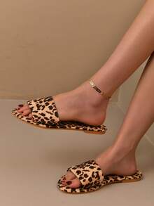 Women's Leopard Print Strap Sandals, Lightweight Flat Casual Shoes, Round Toe Summer Sandals - Multicolor - View 2