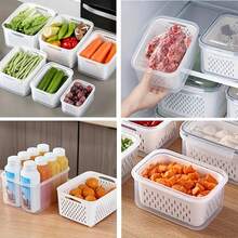 9pcs/Set Food Storage Containers With Drain Baskets And Lids - Leak-Proof, Fridge, Reusable Multi-Purpose Kitchen Storage Boxes For Fruits, Vegetables And Food. 3 Containers, 3 Drain Baskets, 3 Lids. - Multicolor - View 5