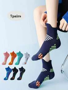 1/2/3/4/7 Pairs Women Sports Socks, Yoga & Fitness Non-Slip Socks, Ankle/Crew Length, Casual For Everyday Wear - Multicolor - View 1