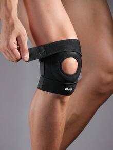 VBOSI 1 PIEZA Soporte de rodilla ajustable de tamaño pequeño unisex para mujer y hombre con almohadillas rotuliana para baloncesto, correr, gimnasio, accesorios deportivos, rodilleras deportivas, rodilleras de gimnasio - Negro - Ver 3