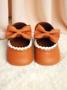 1 Pair Fashionable Soft PU Comfortable Cute Bowknot Toddler Flat Shoes - Brown - View 11