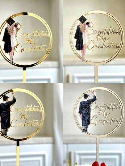 1/2/3/5pcs Graduation Season Personalized Golden Cake Decoration Card Insert, Suitable For Cakes, Cupcakes And Celebration Desserts, Graduation Season Theme Party Congratulations Congratulations Graduation Party Decoration Supplies, Graduation Party Atmosphere Decoration, Gold And Black Two-Color Style