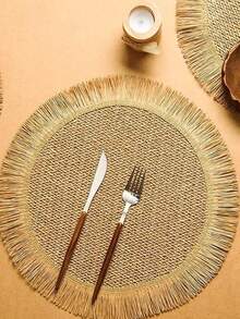 2 piezas/4 piezas/8 piezas Conjunto de individuales de papel con borlas redondas, individuales tejidos a mano naturales resistentes al calor de 15 pulgadas, adecuados para reuniones familiares, bodas y fiestas - Multicolor - Ver 8