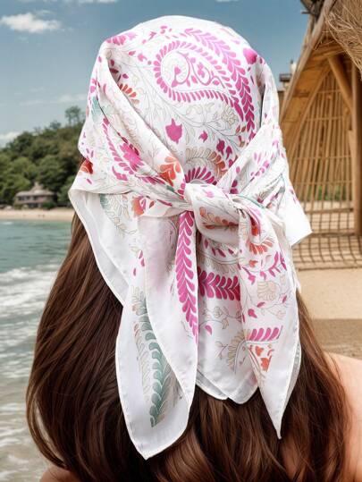 وشاح ساتان مطبوع بنقشة الباييت متعددة الألوان للنساء، ديكور للعطلات والأناقة اليومية، هدية مثالية، إكسسوارات شعر، عمامة، شريط شعر مناسب للخريف والشتاء