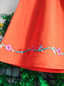Đầm công chúa bằng cotton thêu hoa cho bé gái, kiểu dáng thường ngày, thích hợp cho tiệc tùng, trang phục mùa hè cho bé gái. - trái cam - Xem 3