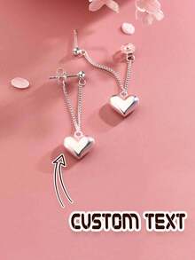 1 Pair, Personalized Custom Engraved Silver Heart Chain Design Earrings, Party Accessories Gift, Heart Earrings, Elegant Heart Pendant Chain Earrings - Versatile Front Or Back Wear, Ideal Mother'S Day Gift, Cute Earrings, Suitable For Daily Matching, Party Gathering Banquet Play. Give To Sisters, Besties, Younger Sister, Family, - Multicolor - View 4