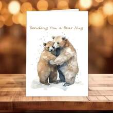 一张带信封的熊抱慰问卡 - 适合任何人、宠物丢失、丧亲和渴望 - 极简主义设计
