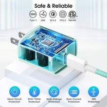 一套彩色 20W PD 快充套装 - 20W 墙充适配器 + 100cm 编织快充数据线，兼容 14 Pro Max/14 Pro/14 Plus/14/13/12/11/XS/XR/8/7/6、iPad 系列