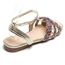 Flat Sandals With Woven Crescent-Shaped Straps And Adjustable Buckle - Fashionable And Comfortable Summer Style - Multicolor - View 4