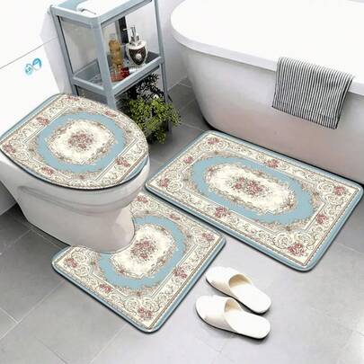 3 件套彩色图案浴室地垫套装，适合厕所、浴室、卧室，适合返校季