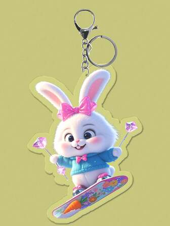 1 件休闲滑板兔子图案钥匙扣，2D 亚克力设计装饰，可爱风格女性礼物，可爱配饰，背包吊坠，汽车挂饰
