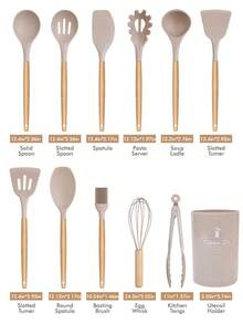 12件套或44件套木柄硅胶厨房用具套装，耐热不粘锅具，适合烹饪和烘焙，圣诞节佳品