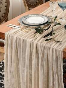 1pc Green Pleated Table Runner, Foldable Tablecloth, Holiday Birthday Decor, Wedding Decor, Holiday Home Decor, Party Room Dining Table Decor, Tablecloth, Solid Color Tablecloth, Birthday Decor, Wedding Decor, Summer Gift, Beach, Back To School, School Supplies, Room Decor - Multicolor - View 13