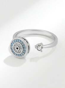 1 pièce Bague ouverte avec décoration de strass pivotante, personnalisée à la mode, convenant aux hommes et aux femmes, pour un port quotidien, fabriquée en cuivre de ton argent