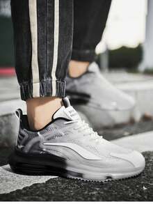 Alfabeto de los hombres impreso antideslizante amortiguación de absorción de choque de aire zapatillas de deporte casuales, color degradado ligero grueso fondo de encaje-up zapatos para correr, nuevo dedo del pie redondo de encaje-up zapatos de tenis de los hombres - Negro - Ver 5