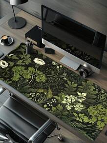 1pc Green Floral Pattern Rubber Anti-Slip Computer Laptop Office Gaming Mouse Pad