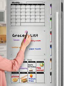 1 Set Transparent Magnetic Acrylic Weekly Planner Memo Board, Decorative Fridge Magnet, Reusable Waterproof Whiteboard For Home, Work Summary, Communication, Black Line Acrylic Message Board (Comes With 6 Magnetic Whiteboard Pens)