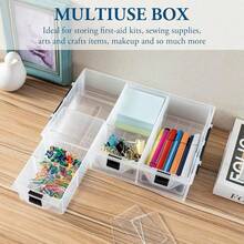 MyGift 11 Inch Clear Arts And Crafts Stackable Container, Sewing Supplies Storage Organizer Case With Pink Accents, 24 Customizable Compartments, And 6 Drawers With Removable Dividers - 黑色(僅限添加托盤) - 查看 4