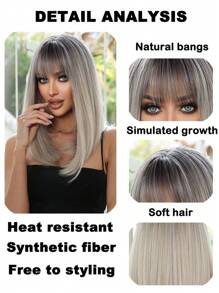 Peruca de 14 polegadas, Peruca de Cabelo Sintético com Gradiente Rosa para Mulheres, Cabelo Médio Liso com Franja, Adequada para Uso Diário, Festa, Festa, Férias, Natural, Elegante, Romântica, Sexy, Simples