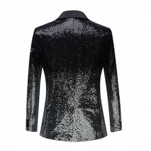 Men Sequin Shiny Prom Suit Jacket One Button And Blazers Tuxedo For Wedding Banquet - 黑色 - 查看 4