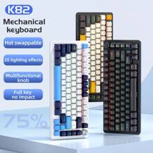 APAYADO Teclado Mecânico Multiuso APAYADO K82 com Botão Rotativo, Iluminação de Bottom Legal, 82 Teclas com Suporte para Substituição Rápida de Teclas, Teclado com Conexão com Fio Adequado para Jogos, Escritório e Uso Doméstico, Opções de Cor: Preto, Azul Berry e Luz da Lua, Opções de Interruptor: Interruptor Vermelho e Interruptor Azul