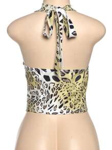 Top ajustado de tirantes finos con estampado de leopardo para mujeres