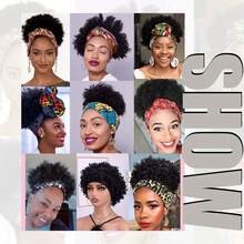 Short Afro Kinky Curly Wigs For Black Women With Headbands Attached Synthetic Replacement Wig Hair Afro Kinky Wig Headbands For Women - Multicolor - View 7