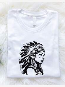Indigenous Tee, American Native Shirt, Indigenous Women T-Shirt, Awareness Shirt, American Tees, Traditional American Culture Warrior Shirt  GO-260 - 白色 - 查看 1