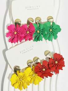 4 đôi bông tai mặt dây chuyền hình hoa nhiều màu sắc, thích hợp để đeo hàng ngày. - Nhiều màu - Xem 2