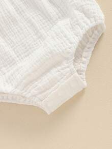 Baby Girl Boy Summer Cotton Linen Romper Clothes Basic Plain Ruffle Sleeveless Comfy Rompers Newborn Tops - 白色 - 查看 5