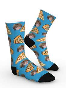 Novelty Custom Face Socks,Crazy Fun Food Socks, Photo Socks Personalized, Photo Socks With Pizza Fun Gifts,Fun Gifts For Couples, Valentine's Day, Birthdays And Special Occasions, Fun Socksfun Gifts For Couples, Valentine's Day, Birthdays And Special Occasions, Fun Socks. - Blue - View 3