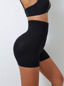 1pc Women Butt Lifting & Shaping Pants, Strong Tummy Control Postpartum High Waist Shapewear With Buttons, Plus Size - Black - View 7