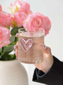 1pc Pink Bow Glass Cup, Nordic Minimalist Vintage Household Water Cup, Matcha Dessert Cup, Suitable For Middle Eastern Red Tea, Arabic Coffee, Large Capacity American Coffee Cup, Gift Water Cup For Girls, Cafe Water Cup