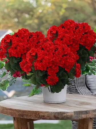 Set Of 4 Realistic Artificial Geranium, Uv Resistant,Perfect For Wedding, Kitchen, Garden Table Centerpieces, Indoor Outdoor Decor