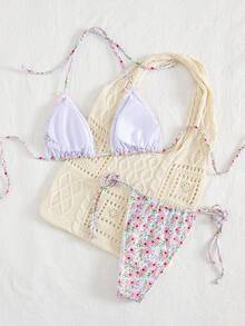 2pcs/Set Women Sexy Ditsy Floral Ruffled Bikini Swimsuit Set - Multicolor - View 4