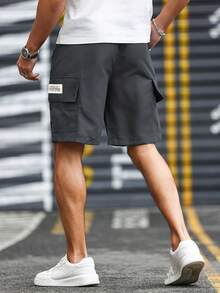 男士休闲工装短裤轻质夏季面料，拉链和图案印花口袋，适合休闲夏季运动男装骑行短裤男友返校 - 灰色 - 查看 5