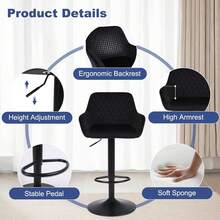 Set di 2 sgabelli da bar, sgabelli da bar girevoli regolabili in altezza in velluto, sgabello da colazione/pranzo con schienale e braccioli per bar, bancone e cucina, mobili da balcone - nero - Visualizzare 5