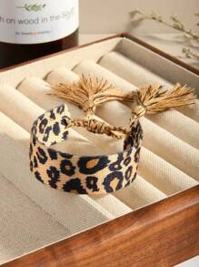 3 Stück/1 Stück bohemische, einfache und modische Leoparden-Muster gewebtes Handband für Frauen, vintage handgewebtes Quasten Handband, geeignet als Geschenk für gute Freunde