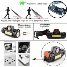 1/2pcs Rechargeable Headlamp, Lightweight Waterproof Wide Headband LED Torch, Front Lamp For Work, Camping, Fishing, Running, Hiking - Black - View 5