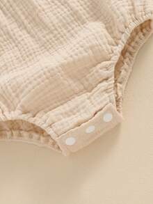 Baby Girl Boy Summer Cotton Linen Romper Clothes Basic Plain Ruffle Sleeveless Comfy Rompers Newborn Tops - Khaki - View 5